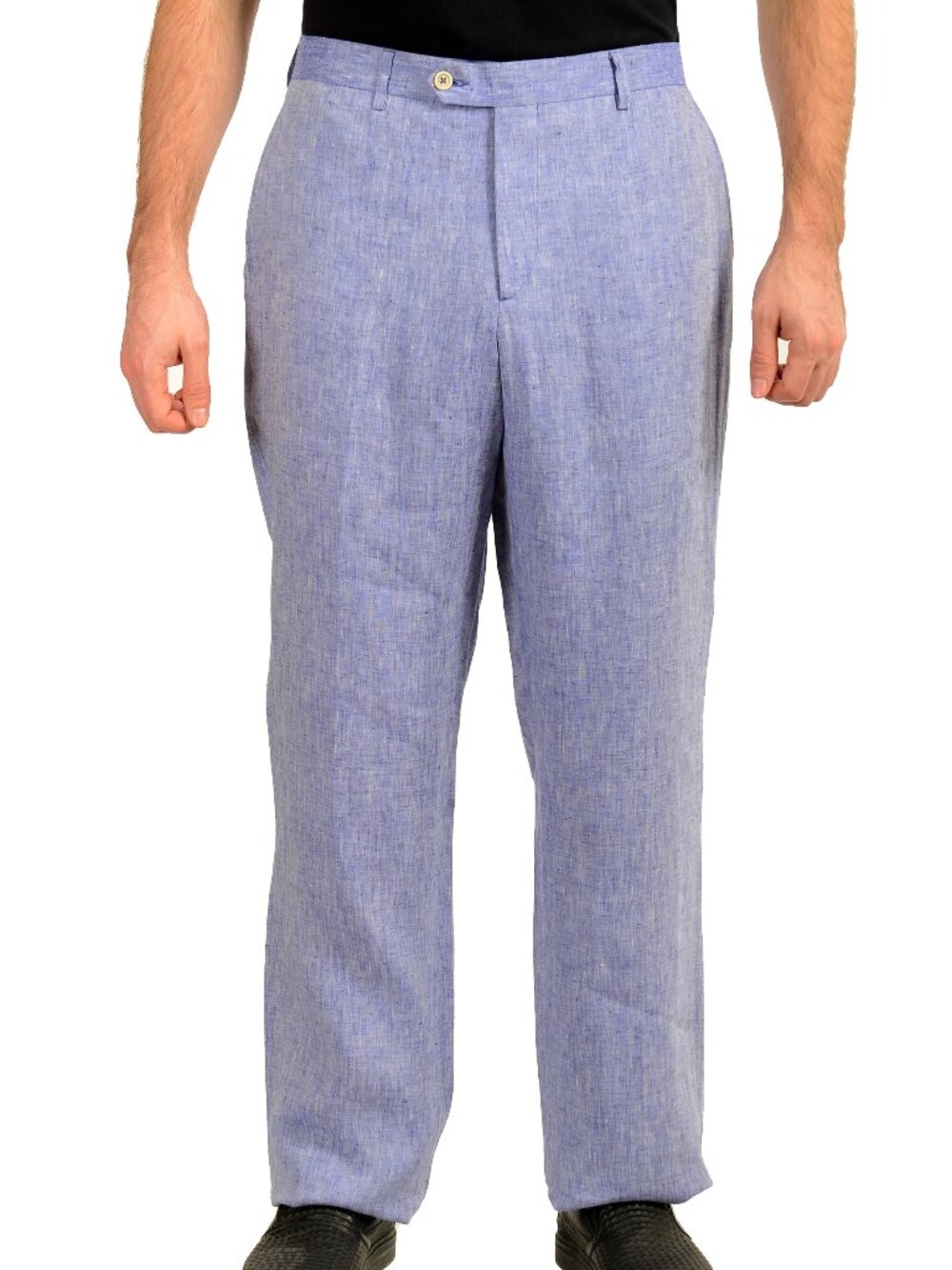 Malo Men's Blue 100% Linen Flat Front Casual Pants US 38 IT 54